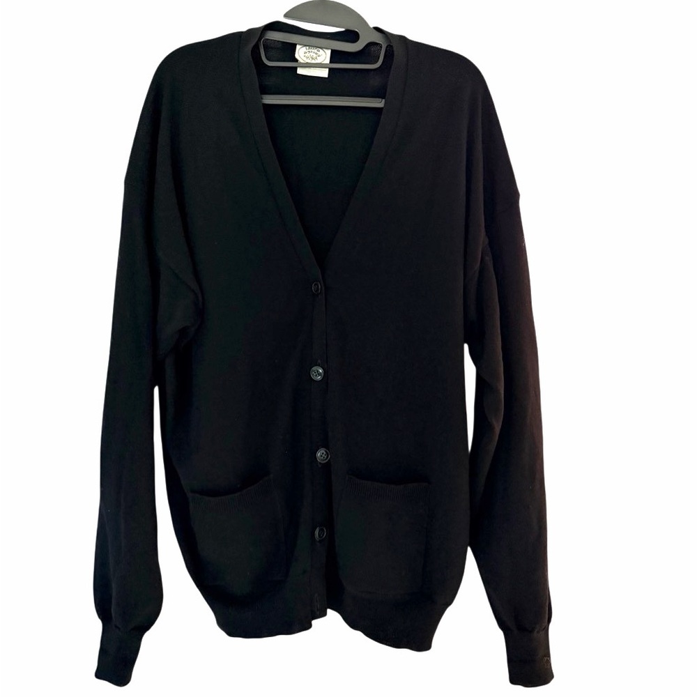 Vintage Laura Ashley Black 100% Lambswool Cardigan • Made in Great Britain